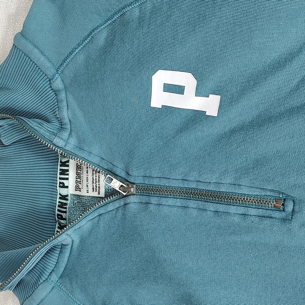 Pink Victoria Secret Long Sleeve Blue Turquoise 1/4 zip up Women Size X Small - Picture 2 of 11